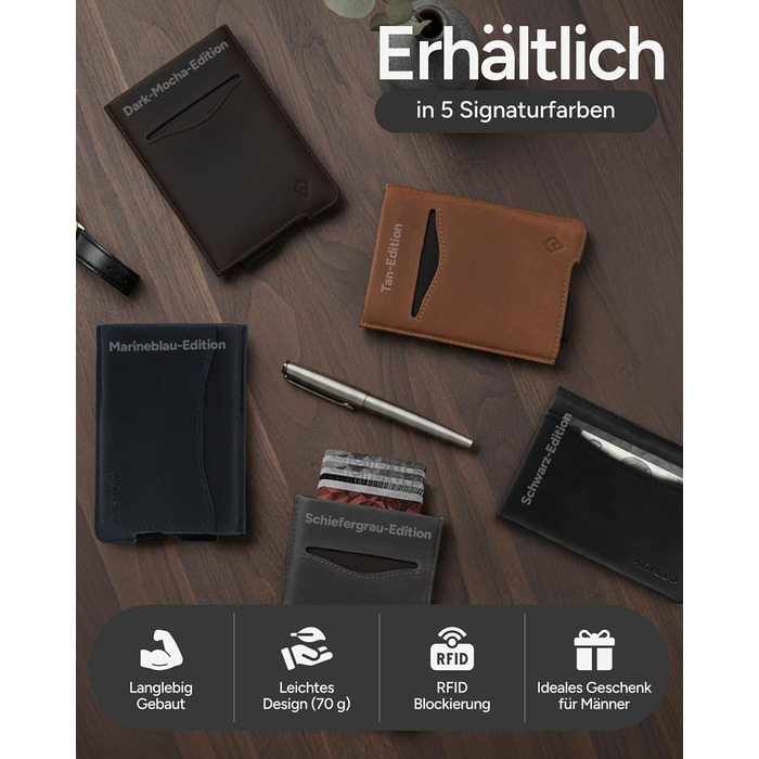 Криза картковий з RFID захистом та подарунковою коробкою – Мінімалістичний гаманець для чоловіків – Компактний портмоне з безконтактним захистом (Alpha Collection) (13. Світло-коричнева шкіряна випуск)