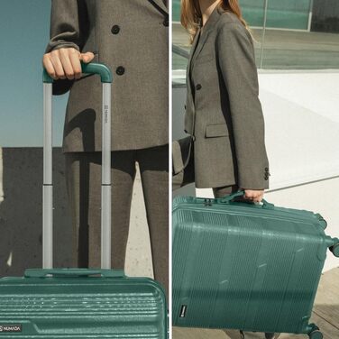 Набір валіз NUMADA Upfly T10 (3 шт.) з ABS: ручна валіза 55x40x20, середня валіза 66x44x26, косметичка. Зелений колір. Безпечний та міцний.