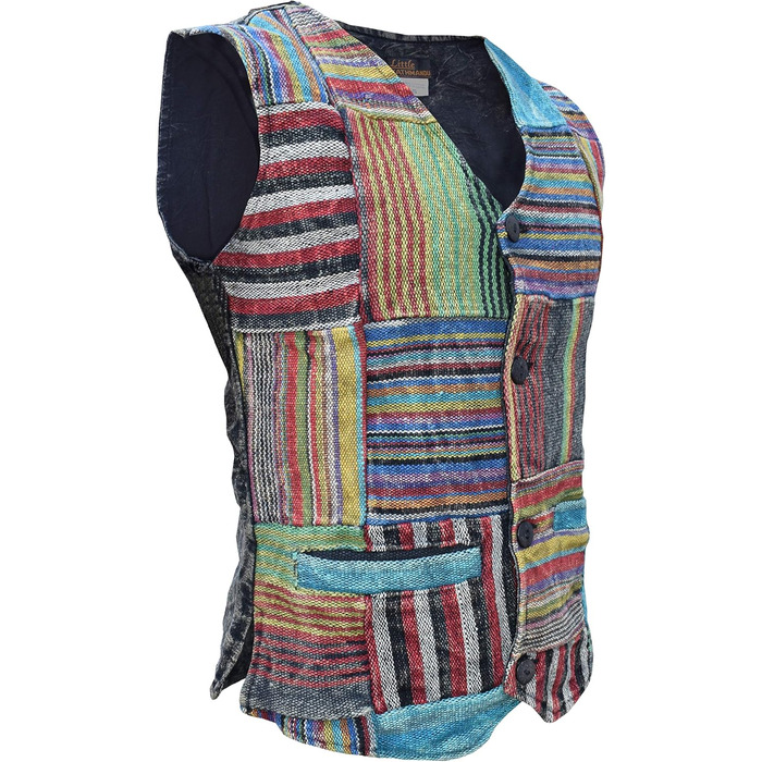 Чоловіча жилетка Gheri Patchwork смугаста бохо з ґудзиками, випрана камінням, розмір L