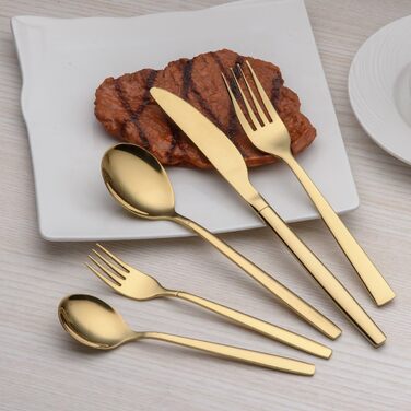 Berglander 30-Piece Titanium-Plated Cutlery, 30-Piece Gold Cutlery Set, Cutlery Set Cutlery Sets, Service for 6 (Gold Shiny)