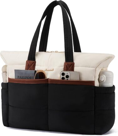 Сумка для ноутбука LOVEVOOK для жінок, 15.6 дюймів, чорно-бежево-коричнева