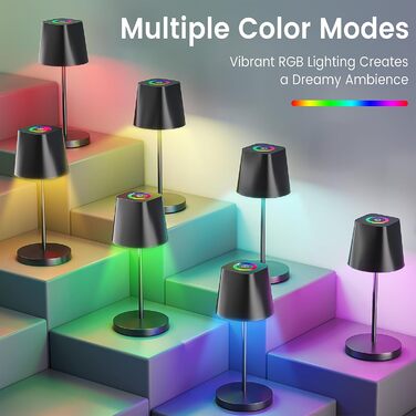 LED настільна лампа Quntis бездротова, торкання, регулювання яскравості, акумулятор, USB зарядка, 3000K-5000K, IP44, вологостійка, для столу, кемпінгу, балкону, чорна, RGB, 3 кольори світла