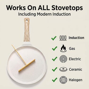 Сковорода для млинців Hiceeden антипригарна 26 см з розширювачем, для всіх плит (індукція), без PFOA, біла