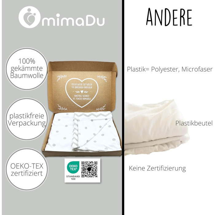 Набір постільної білизни для малюків з органічної бавовни GOTS (Oeko-Tex100) 100 x 135 см - комплект постільної білизни для дитячого ліжечка з наволочкою та ковдрою для хлопчиків та дівчаток (Сірий 1, 100x135 см + 40x60 см)