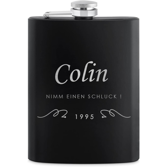 Набір Maverton Flachmann Set: фляга 200 мл з гравіюванням + 4 склянки для шнапсу 20 мл та воронка - фляга для чоловіків, матовий чорний колір