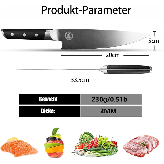 Кухонний ніж-топірець Kitory Hackmesser 18 см, з високоякісної нержавіючої сталі, з ручкою Pakkawood (Mtd06sde)