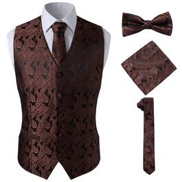 Чоловічий комплект з краваткою та кишеньковим хустинкою, візерунок пейслі, 4-елементний XL, коричневий