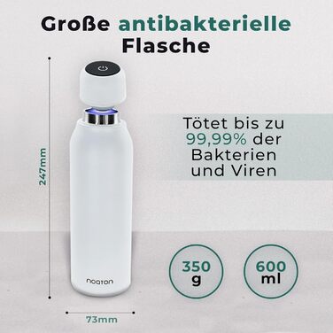 Naturaq 600 ml, UV-C, Water Purifier, Self-Cleaning Stainless Steel Insulated Water Bottle, Thermos, Lightweight, for Camping, Hiking, Travel (White)