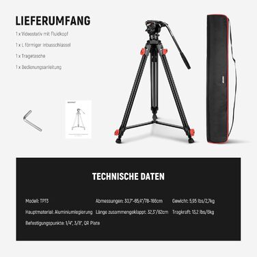 Штатив для камери Neewer з пливним упором TP73 для DSLR, Camcorder, DJI Gimbals, Manfrotto QR Plates, до 6 кг