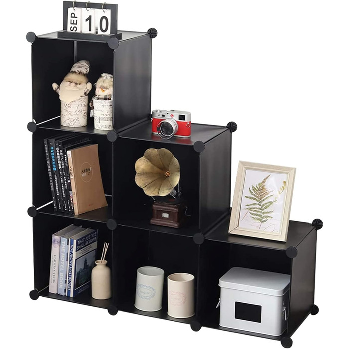 YCOCO Storage Shelf with 6 Cube Shelves, Bookshelf, Bookshelf for Bedroom, Office, Dorm Room, University, Living Room, Black.