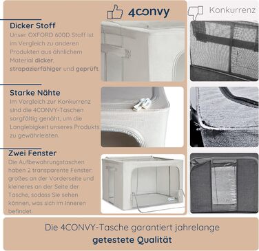 Folding Storage Box with Zipper, Metal Frame - [2024 IMPROVED MATERIAL] Duvet Storage Bag - Sturdy Clothing Storage Box (Gray, 3x100L)