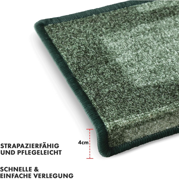 Набір килимків для сходів Floordirekt Via Veneto (15 шт.) з ефектом мазків пензля | 65 x 23,5 см, зелений | стабільна фіксація, кутова рейка