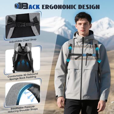 Рюкзак для фотокамери RAINSMORE з відділенням для ноутбука 14 дюймів, сірий. Підходить для Canon, Nikon, Sony (DSLR, SLR)