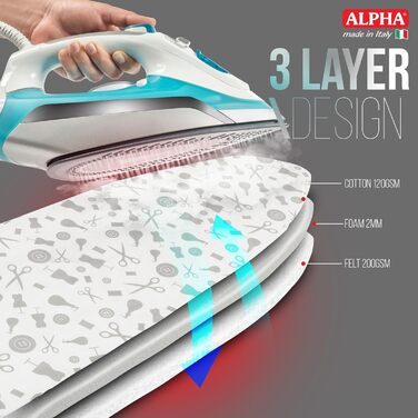 Чохол для прасувальної дошки Alpha Sofitex 3 шари, 122x40 см, бавовна 100% з підкладкою, Італія