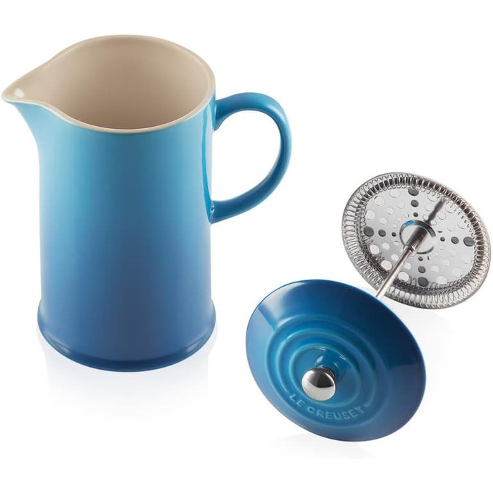 Френч-прес Le Creuset 1 л, керамічний, синій Marseille, з нержавіючим пресом