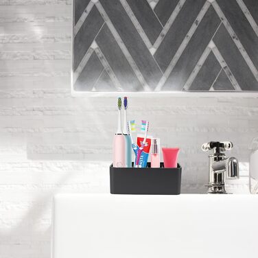 Bathroom Toothbrush Holder, Toothpaste Holder, Stand, Bathroom Organizer for Toothbrushes, Makeup Brush Holder (Black)
