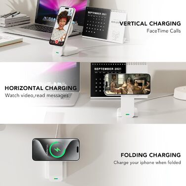 Магнітна складана бездротова зарядка 3-в-1 для Apple iPhone, iWatch, AirPods (біла)