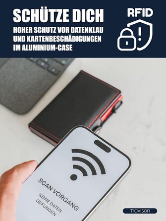 Чоловічий міні-портмонело Travison® SMART з відділенням для монет та купюр, RFID-захистом, картхолдером (чорний/червоний)