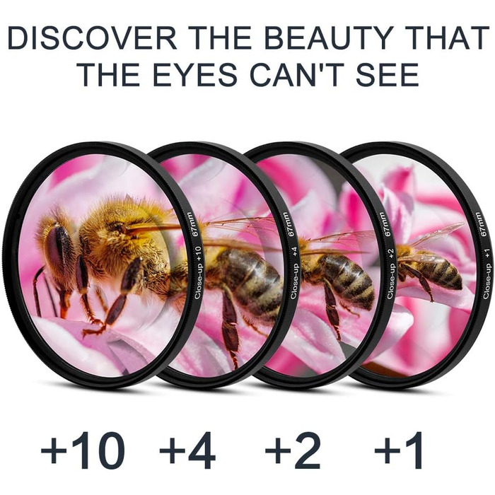 Набір фільтрів для об'єктива 67 мм Fotover: UV, CPL, поляризаційні, ND (ND2-ND400), насадки +1/+2/+4/+10, бленда, сіра карта, сумісний з DSLR камерами