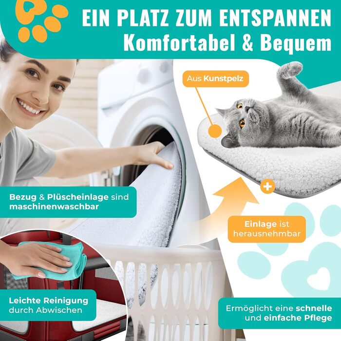 Транспортна переноска для собак та котів (XXL, Бордовий/Червоний) з мискою та плечовим ременем