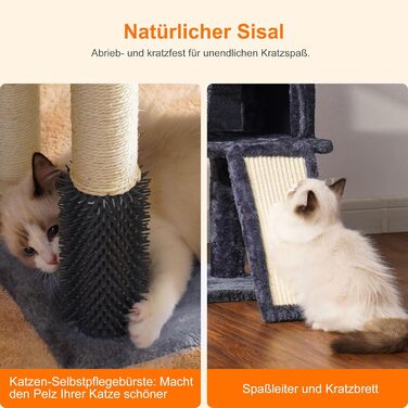Котячий будиночок Heybly з котячою щіткою, котячий будиночок для домашніх котів з оббитою лежаком з плюшу, котячий когтетоп з кошиком, когтеточкою та когтетопом, сірий HCT005SG