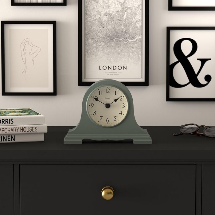 JONES CLOCKS® Speakeasy Desk Clock | Classic Napoleon Hat Design | | Contemporary classic style for desk, table, shelf or bedside table (Green)