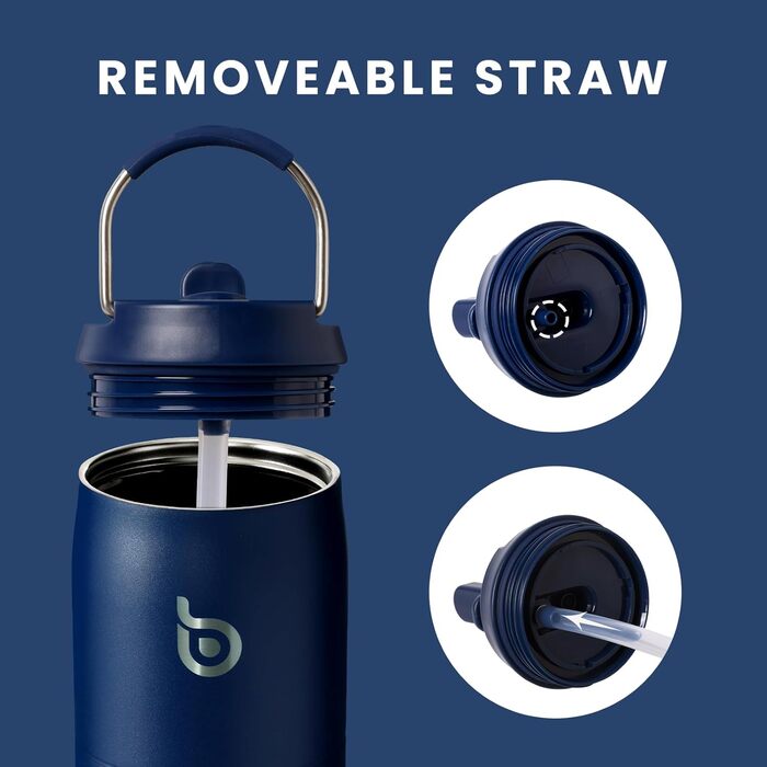 bottlebottle BOTTLE Insulated Water Bottle Stainless Steel 32oz (946ml) with Straw Handle for Sports, Travel, Gym, Double-Walled Leak-Proof, BPA-Free (Indigoblue)