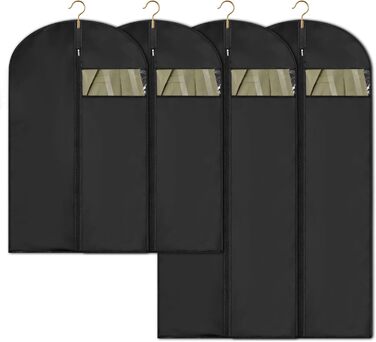 4 місткі мішки для одягу 60x120/100 см, чорні мішки для одягу, захисні чохли для костюмів, курток, вечірніх суконь з блискавкою, мішки для одягу 120 см для костюмів, курток, вечірніх суконь