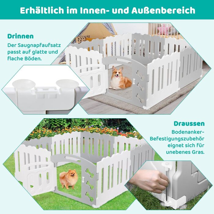 Летворешітка для цуценят Mamizо 60см, сталева та пластикова, з воротами та фіксаторами, для дому та на вулицю (7+1, сіро-біла)