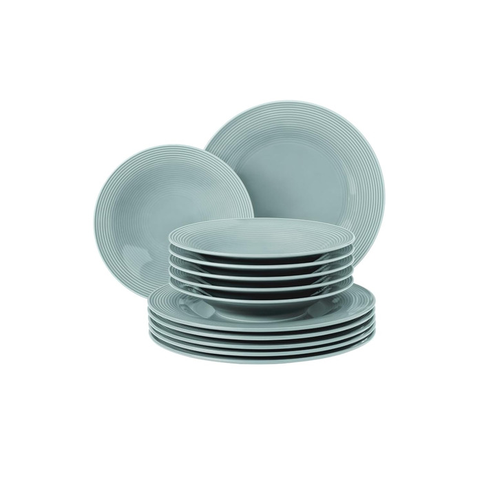 Сервіз столовий SELTMANN WEIDEN Beat 12-piece - білий з блакитними смужками, сучасний стиль