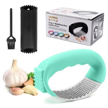 Пресувалка для часнику Bemodst з нержавіючої сталі 304, 2-в-1 (очищувач часнику), ергономічна, легка у використанні та чищенні