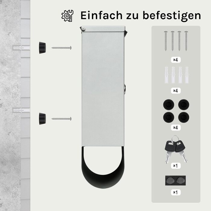 Поштовий ящик WOLTU з газетницею, оглядовим вікном та табличкою для імені, настінний, замикається на ключ (2 ключі), сучасний, сірий (30,5x33,5x9 см)