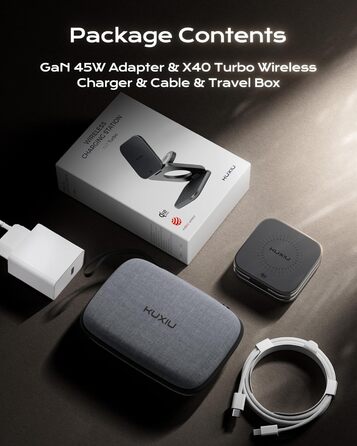 Бездротова зарядка 3-в-1 KU XIU X40 Turbo Qi2.2 25W для iPhone 15/14/13/12, Apple Watch, AirPods, з адаптером GaN 45W, сіра