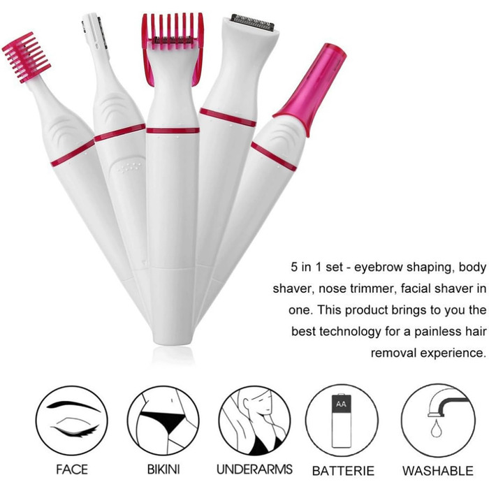 Електричний тример для брів та обличчя для жінок, безболісний, з гребінцем для брів (білий)