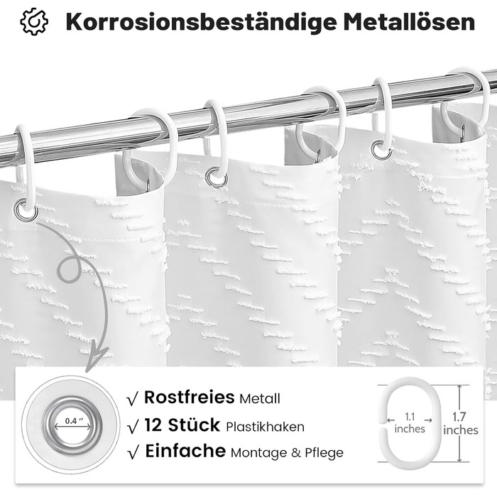 Штора для душу BTTN 180x200 см, бохо-стиль, бежева з пензликами, водонепроникна, з 12 гачками