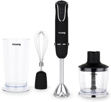 Ручний блендер H.Koenig MIX75 Stabmixer-Set: чаша, вінчик, блендер, 750W, 5 швидкостей, нержавіюча сталь, чорний