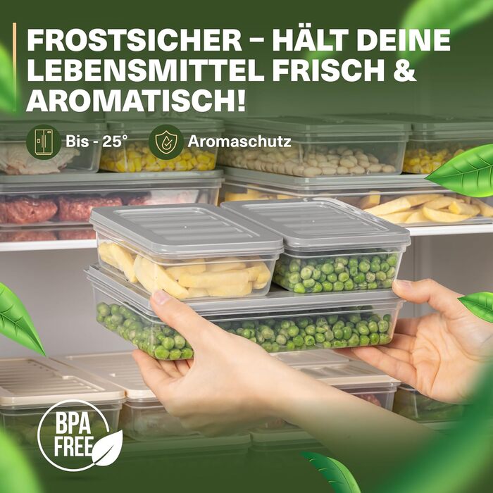 Stackable Freezer Containers, 16-Piece Set, Freezer & Refrigerator Organizer with Lid, Frost-Resistant up to -25°C, Reusable Food Storage Containers, Keep Food Fresh and Odor-Free