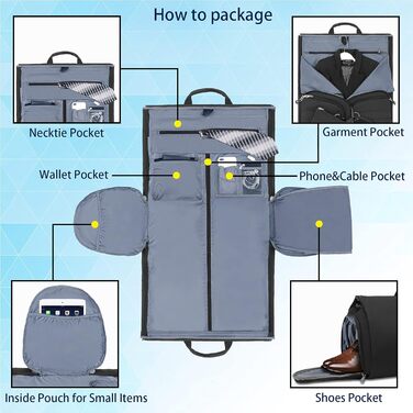 Чохол для одягу BUG Garment Bags: трансформується в дуфіль-сумку, з відділенням для взуття, для подорожей, 2 в 1, великий, чорний