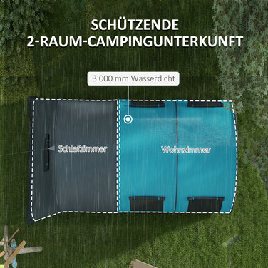 Намет Outsunny Tunnelzelt Campingzelt для 6 осіб з 2 кімнатами та гачками для ліхтариків, груповий намет з сумкою для перенесення, водовідштовхування 3000 мм, сімейний намет сірого кольору