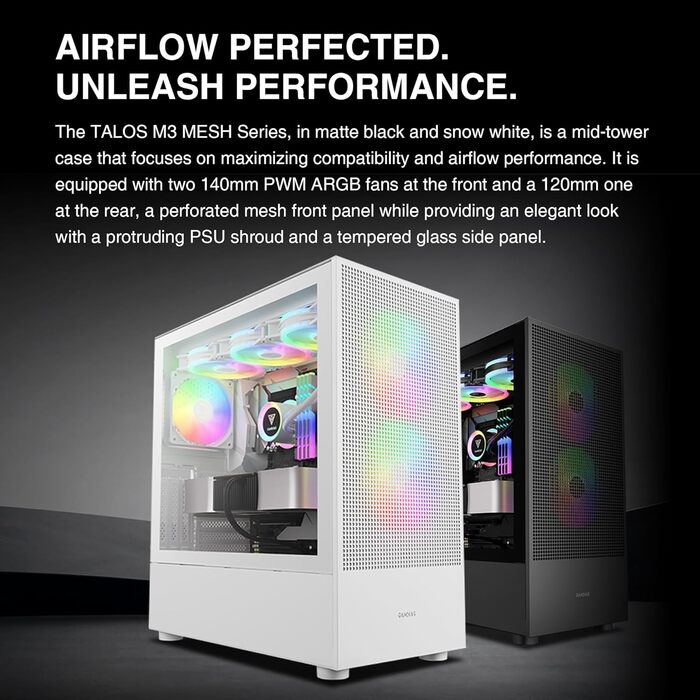 Корпус для ігрового ПК Gamdias Talos M3 Mesh WH, ATX Mid-Tower, 3 x 120 мм ARGB вентилятори, сітчаста передня панель, скло, білий