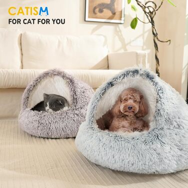 CATISM Cat Bed Washable Cat Sleeping Place for Cats Plush Pet Cat Head Pillow Cat Cushion Fluffy Kitten Puppy Snuggle Bed Pet Bed (Coffee - XL(60cm))