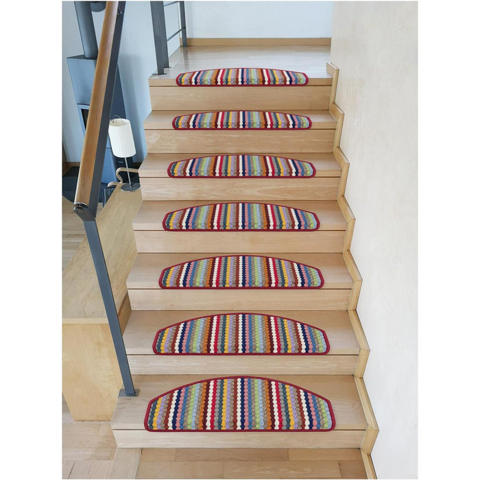 Комплект килимків для сходів Metzker Multistripe, напівкруглі, 16 шт, різнокольорові, протиковзкі