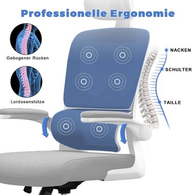 Офісне крісло Naspiro, ергономічне з регульованою підголівником, підлокітниками та підтримкою попереку, поворотне, сітчасте, для дому та офісу, сіре