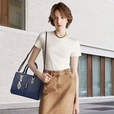 Стильна жіноча сумка-шопер Elegante з ручками та захистом від крадіжки, синя, PU шкіра, середнього розміру - для подорожей, роботи, вечірок