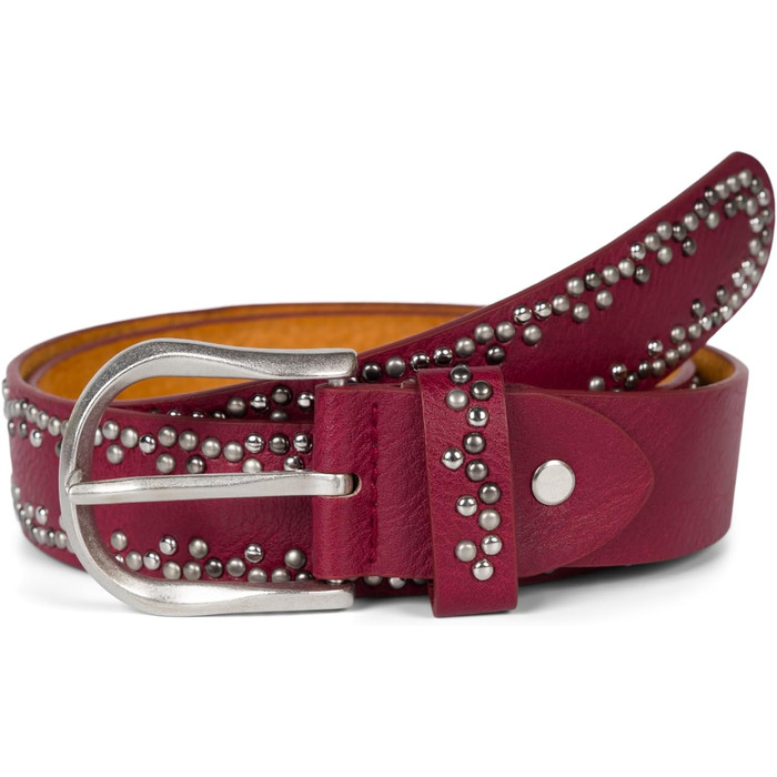 Жіночий/Чоловічий пояс StyleBreaker з кольоровими заклепками, штучна шкіра, унісекс, регульований, пояс на стегна, Бордовий (90 см)