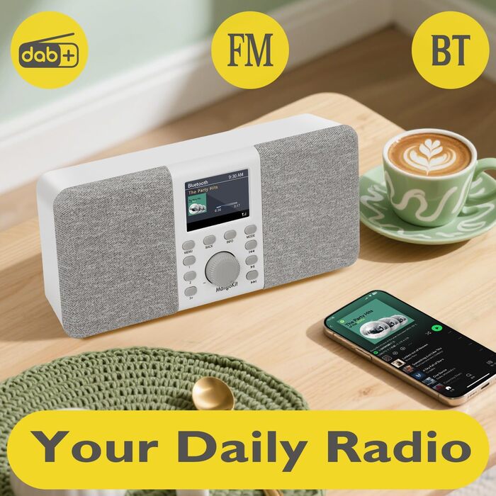 Радіоприймач MD5 Stereo DAB+ з Bluetooth, сірий - цифрове радіо DAB, FM, годинник, будильник