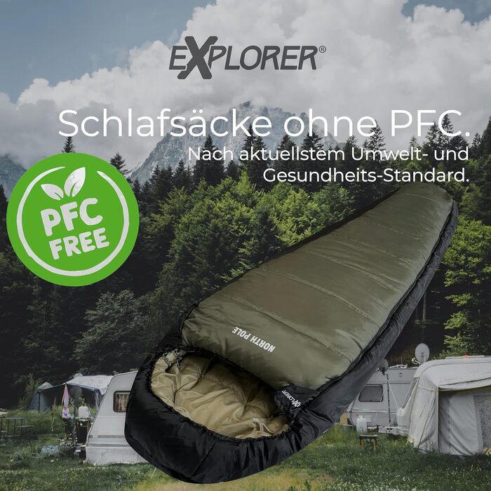 Сплячий мішок Explorer® Northpole для кемпінгу та подорожей -21°C/-4°C (300GSM) - 3-4 сезони, зимовий, для дорослих, з водонепроникною основою та YKK Zip