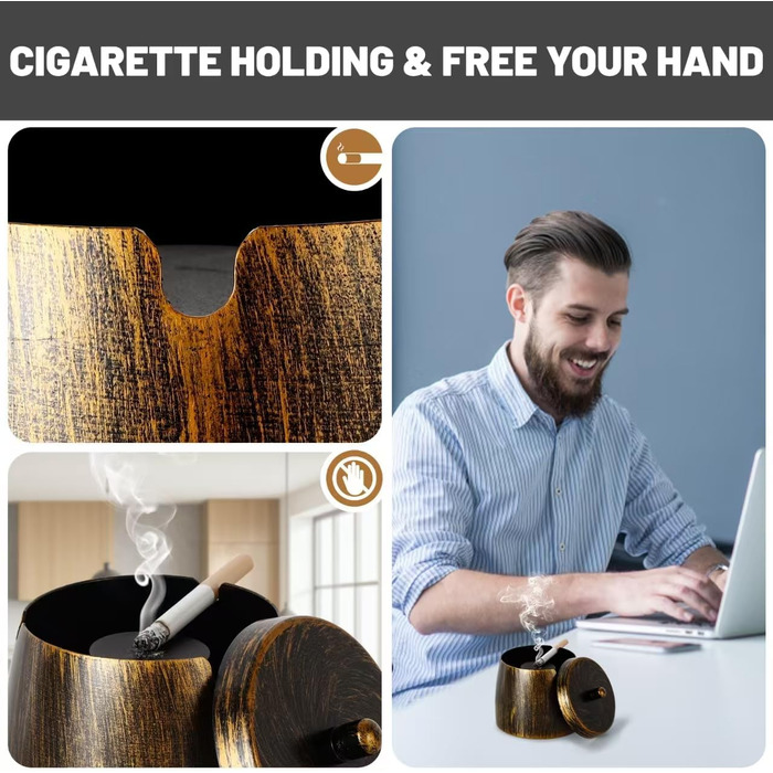 Набір ашеновічників для вулиці 2 шт., нержавіюча сталь, ретро дизайн, з кришкою, для внутрішнього та зовнішнього використання, вітрозахисний, з неслизьким дном, для саду, бару та балкону