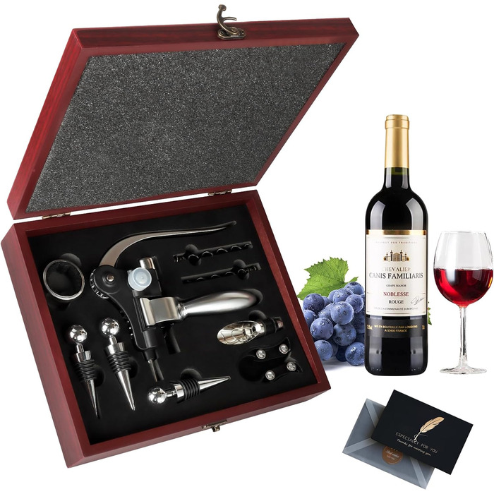 Набір сомельє UCAMP Luxus Wein Öffner з 11 відкривачами для пляшок, аксесуарами для вина (дерев'яна коробка)