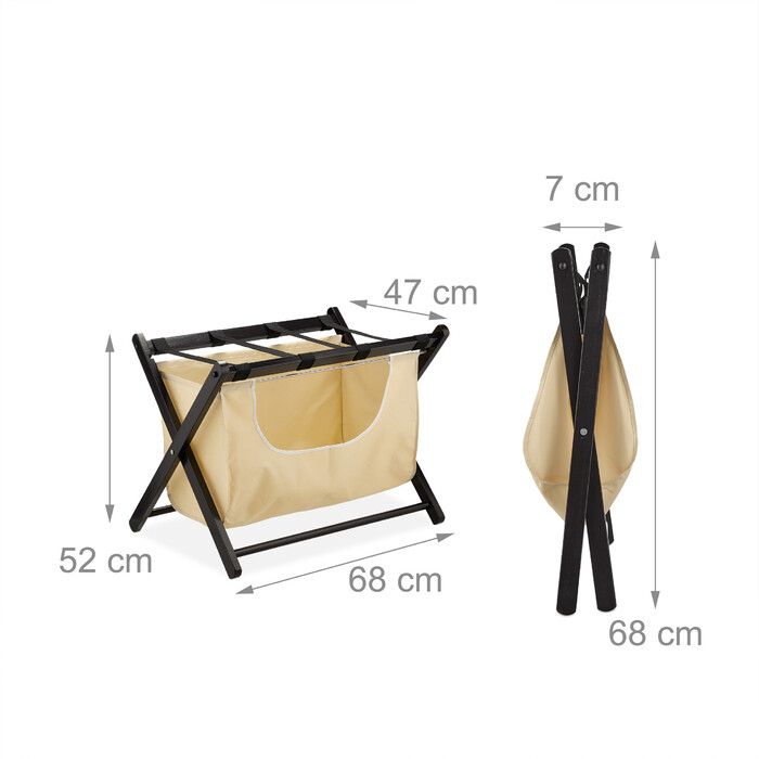 Relaxdays Black Luggage Rack with Laundry Bag